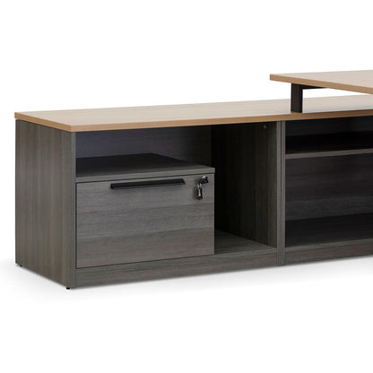 Cuevas 2.2m Left Return Office Desk - Black with Natural Top