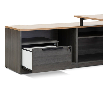 Cuevas 2.2m Left Return Office Desk - Black with Natural Top