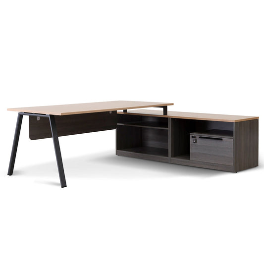 Cuevas 2.2m Right Return Office Desk - Black with Natural Top