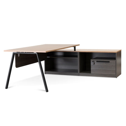 Cuevas 2.2m Right Return Office Desk - Black with Natural Top