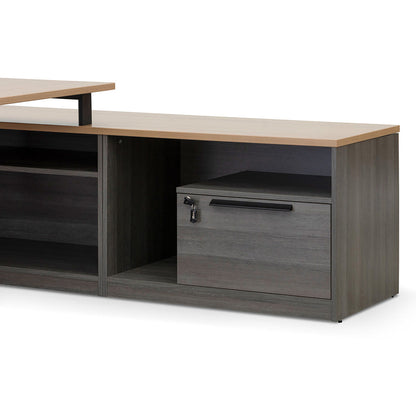 Cuevas 2.2m Right Return Office Desk - Black with Natural Top