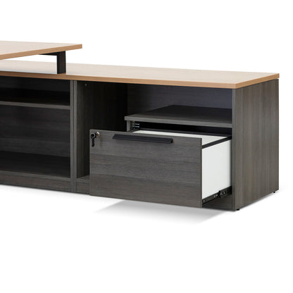 Cuevas 2.2m Right Return Office Desk - Black with Natural Top