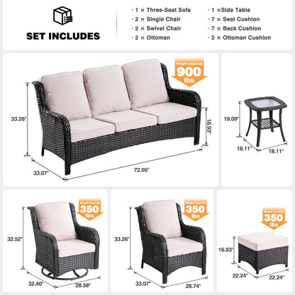 OVIOS 8-piece Patio Wicker Furniture Swivel Chair Set