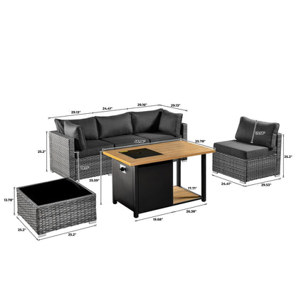 OVIOS Deep Seat Wicker 11-piece Sectional Set Swivel Chairs Fire Pit