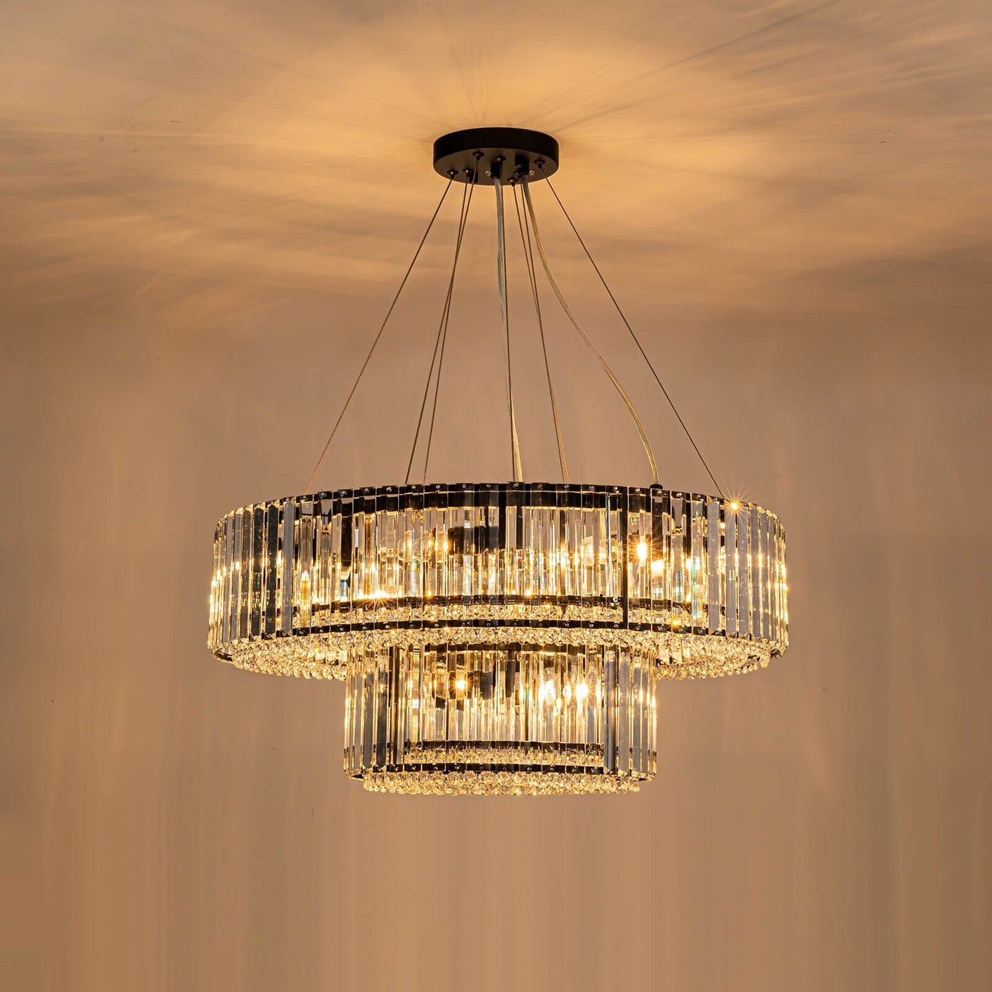 OYIPRO 6/8/12-Light Modern Round Crystal Chandelier Drum Shape Pendant Light for Kitchen Island