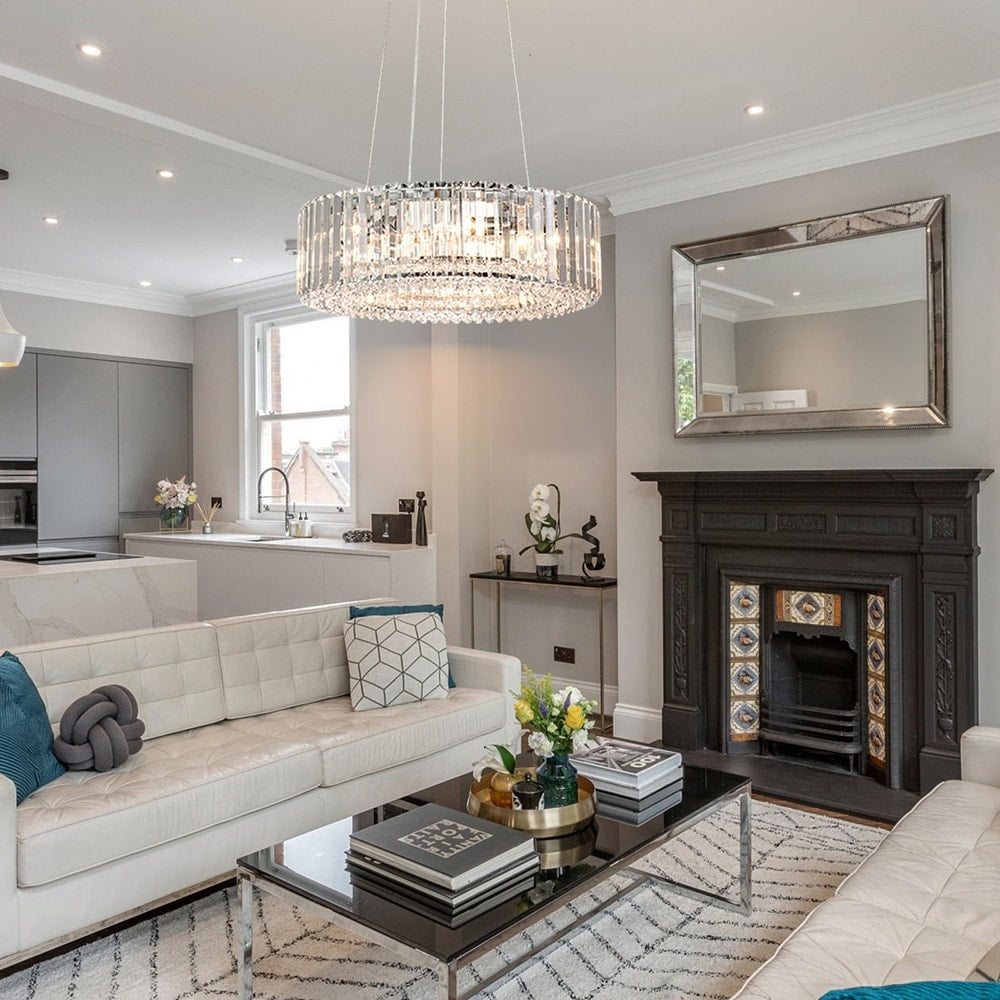 OYIPRO 6/8/12-Light Modern Round Crystal Chandelier Drum Shape Pendant Light for Kitchen Island