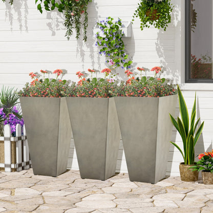 Outsunny 28 Tall Plastic Flower Pot, Set of 3, Large Outdoor & Indoor Plastic Garden Planters, for Entryway, Patio, Yard