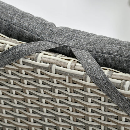 Outsunny 3 Pieces Patio PE Rattan Sofa Set, Outdoor Recliner Chairs Wood Grain plastic Top Coffee Table