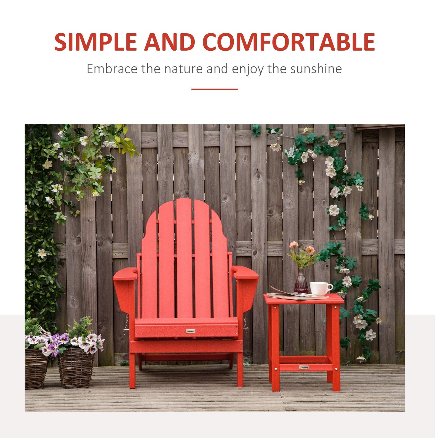 Outsunny Folding Adirondack Chair, HDPE Outdoor All Weather Plastic Lounge Beach Chairs for Patio Deck and Lawn Furniture