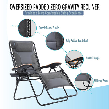 Oversize XL Padded Zero Gravity Lounge Chair Wider Armrest Adjustable Recliner with Cup Holder - N/A