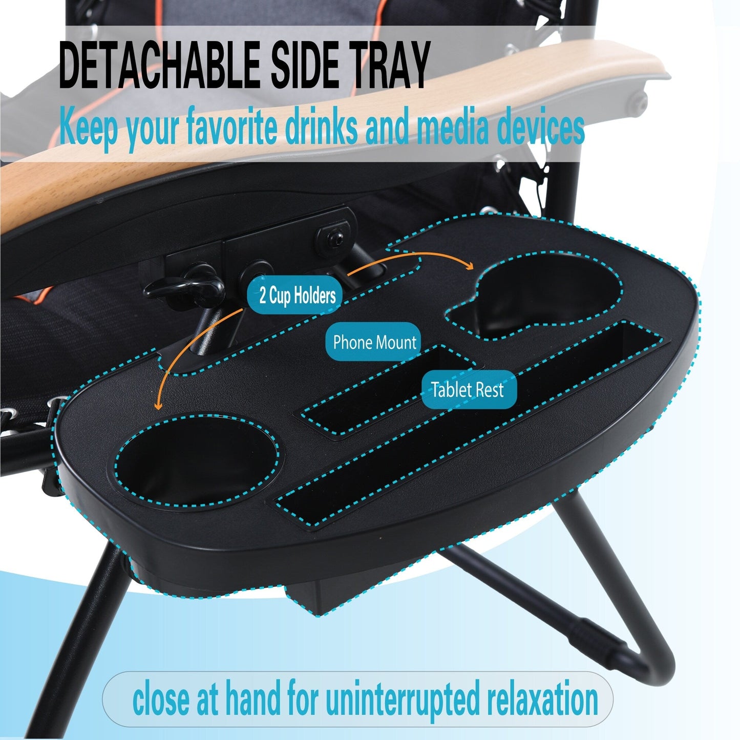 Oversize XL Padded Zero Gravity Lounge Chair Wider Armrest Adjustable Recliner with Cup Holder - N/A