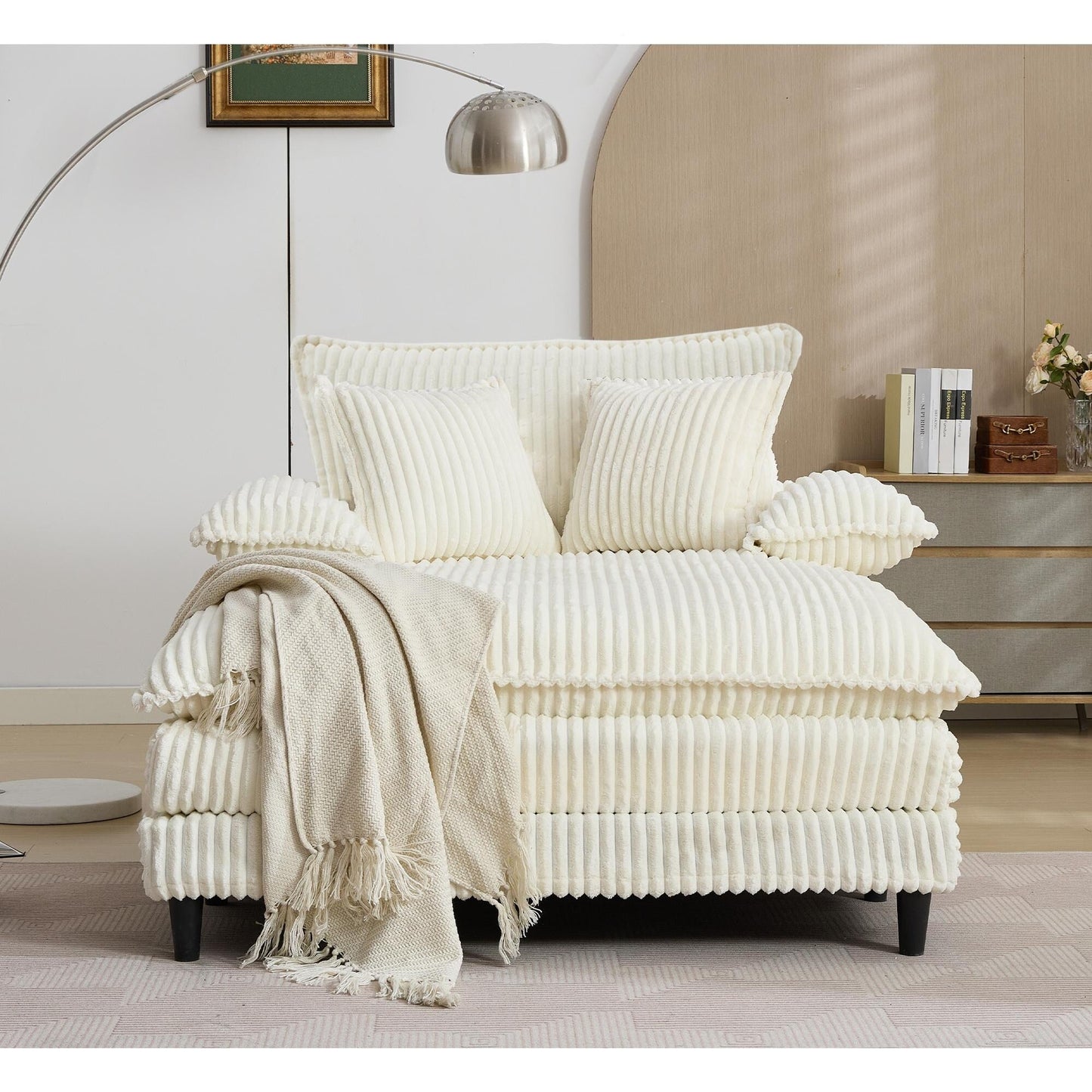 Oversized Chaise Lounge Fluffy Corduroy Sofa Bed Adjustable