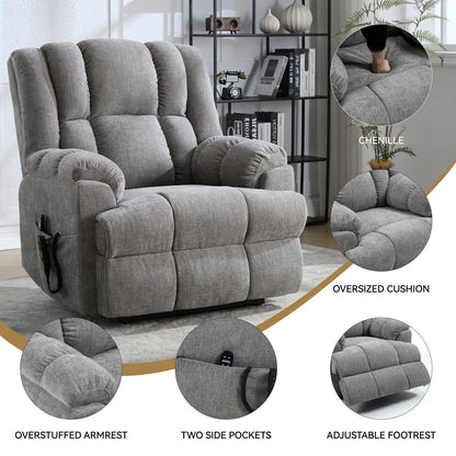 Oversized Chenille Power Lift Recliner Chair with Massage and Lumbar Heating, Infinite Position Reclining