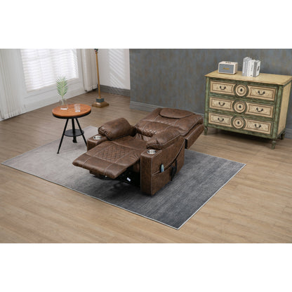 Oversized PU Leather Power Lift Recliner with Massage, Lumbar Heating, Cup Holder, 180° Flat Lay