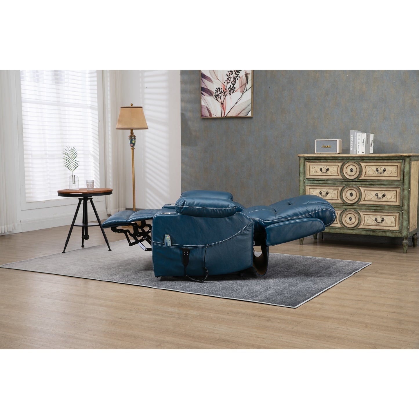 Oversized PU Leather Power Lift Recliner with Massage, Lumbar Heating, Cup Holder, 180° Flat Lay