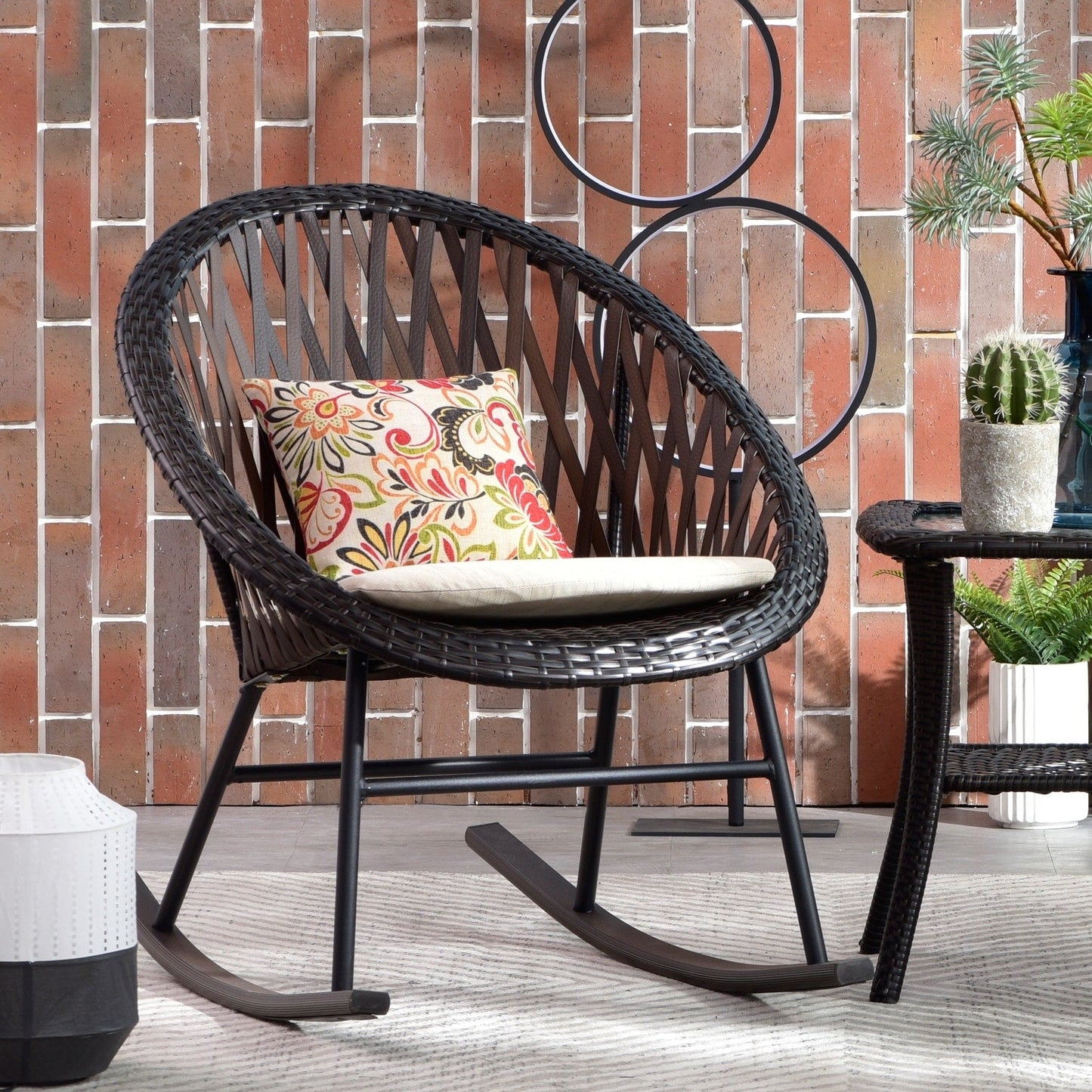 OVIOS 3-piece Patio Rocking Chair Bistro Set with Glass Coffee Table