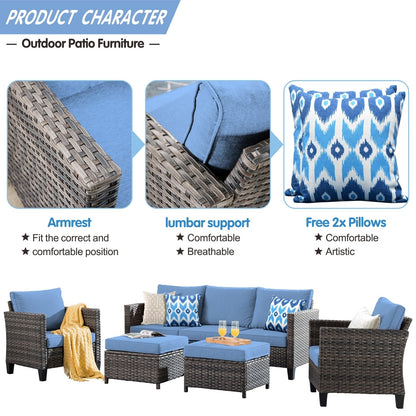 OVIOS 5-piece Patio Furniture Wicker Outdoor High-back Seating Set