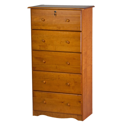 Palace Imports 100% Solid Wood 5-Jumbo Drawer Chest with Lock, Metal or Wooden Knobs