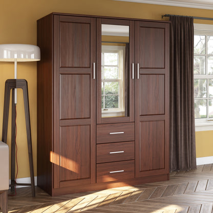 Palace Imports 100% Solid Wood Cosmo 3-Door Wardrobe Armoire with Solid Wood or Mirrored Doors