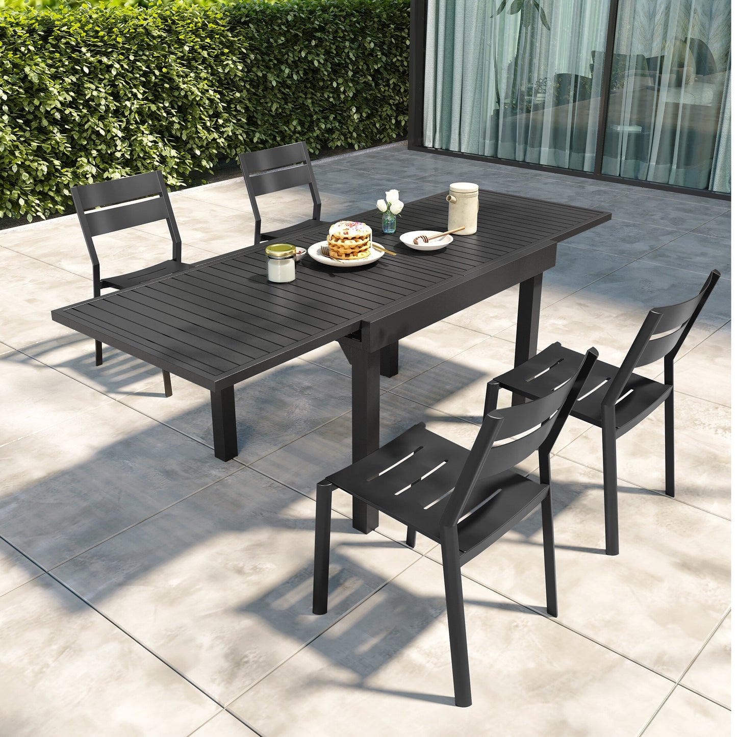 Pellebant 5/7/9-piece Aluminum Outdoor Dining Set Expandable Table and Stackable Chairs