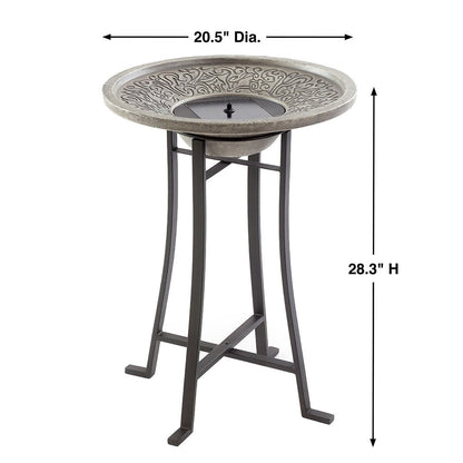 Perello intelliSOLAR Light Cement Birdbath with Remote - Distressed Grey