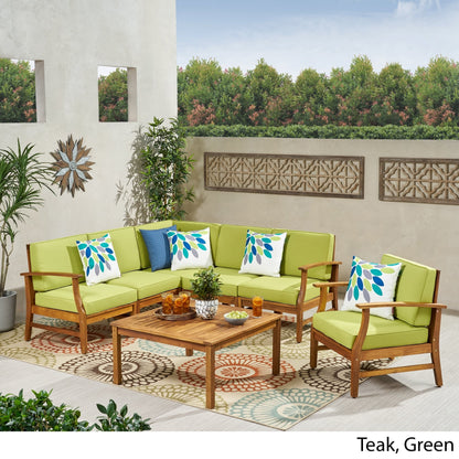 Perla Outdoor 7-piece Acacia Wood Sofa Set with Cushion by Christopher Knight Home