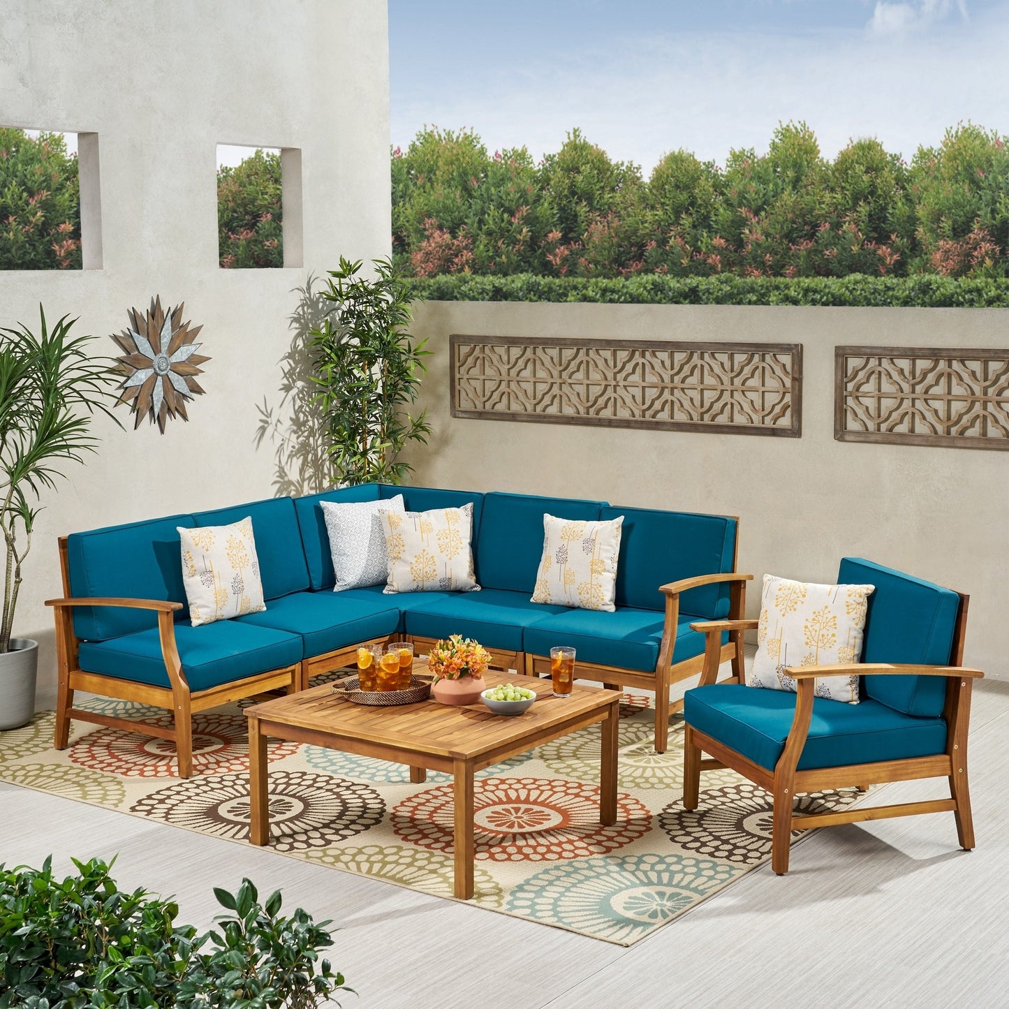 Perla Outdoor 7-piece Acacia Wood Sofa Set with Cushion by Christopher Knight Home