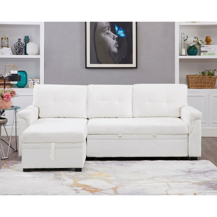 Reversible Sectional Sofa with Pull-Out Sleeper Bed, Hidden Storage Chaise, Durable Legs,