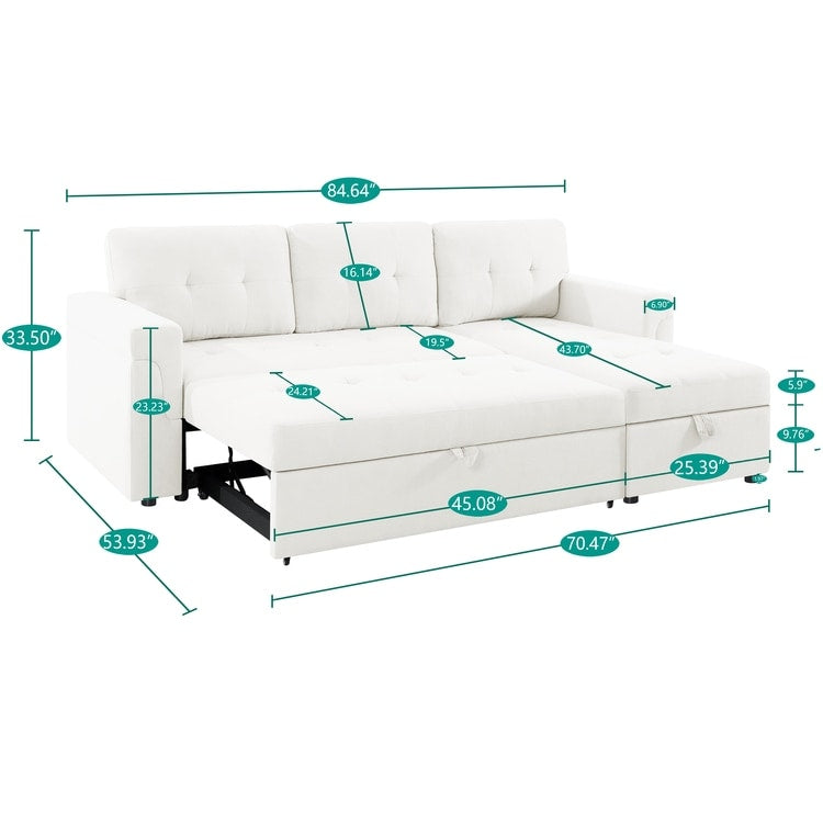 Reversible Sectional Sofa with Pull-Out Sleeper Bed, Hidden Storage Chaise, Durable Legs,