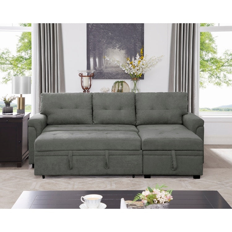 Reversible Sectional Sofa with Pull-Out Sleeper Bed, Hidden Storage Chaise, Durable Legs,