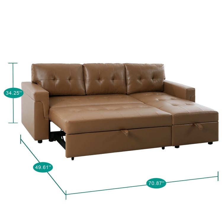 Reversible Sectional Sofa with Pull-Out Sleeper Bed, Hidden Storage Chaise, Durable Legs,
