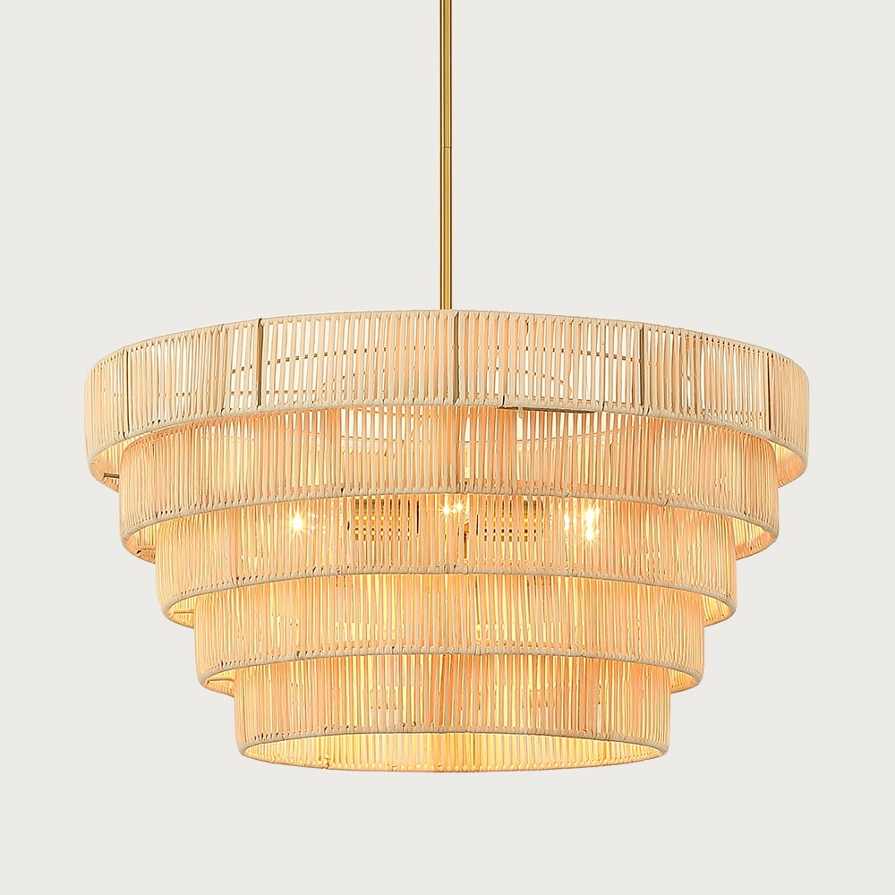 Piersan 5-Light Modern Bohemian Chandelier with Tiered Rattan Shade - 26 in. W