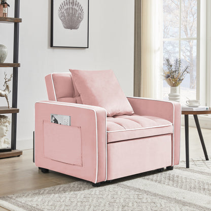 Pink Velvet Single Sofa Bed with Adjustable Back
