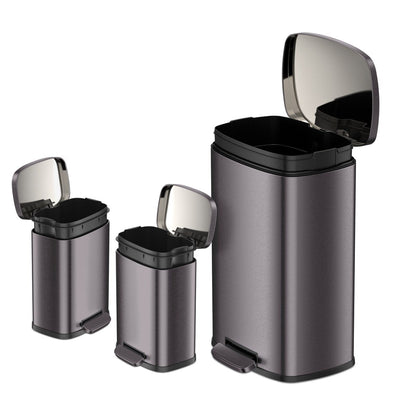 Qualiazero 13.2 GAL plus TWO 1.3 GAL Rectangular Step Can Trash Cans - Family Combo