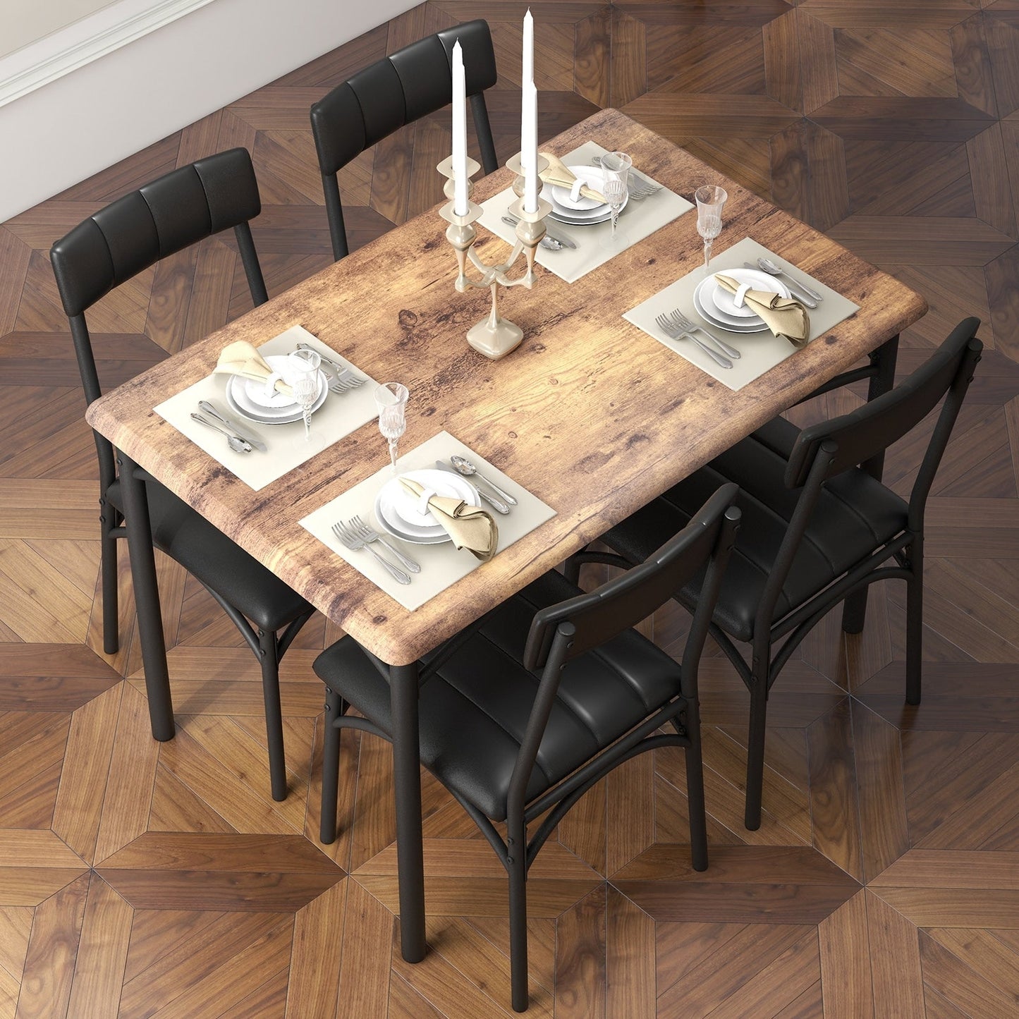 Rectangular Dining Table Set for 4 with Upholstered Chairs