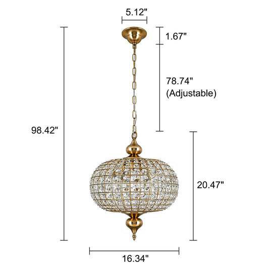 Retro French 4/5-Light Antique Brass Globe Crystal Chandelier Kitchen Island Pendant