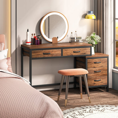 Reversible Computer Desk with 5 Drawers, Home Office Desk with File Cabinet Drawer Printer Stand