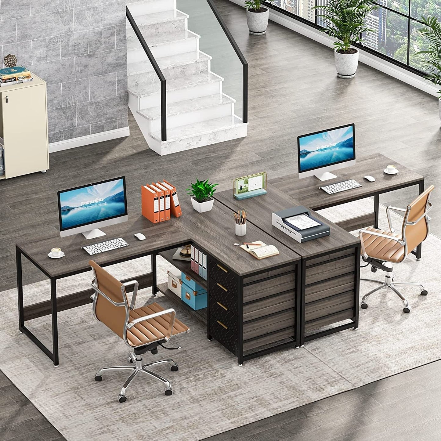 Reversible L-Shaped Office Desk Computer Desk Sturdy Writing Table Workstation