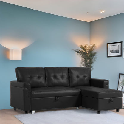 Reversible Sectional Sofa with Pull-Out Sleeper Bed, Hidden Storage Chaise, Durable Legs,