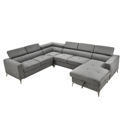 Roomfitters 122 Oversized Sectional Sofa Couch with Chaise Storage, Contemporary U-Shaped 7-Seater Sofa