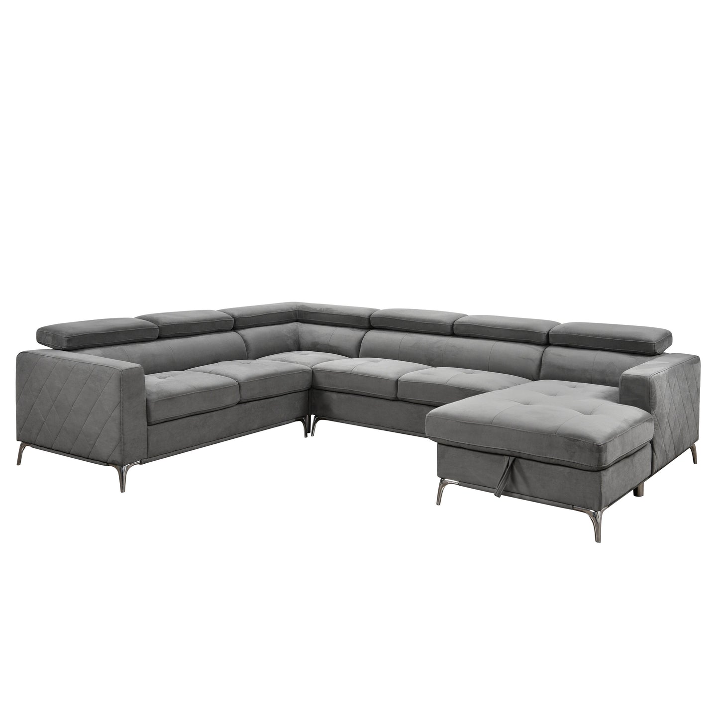 Roomfitters 122 Oversized Sectional Sofa Couch with Chaise Storage, Contemporary U-Shaped 7-Seater Sofa