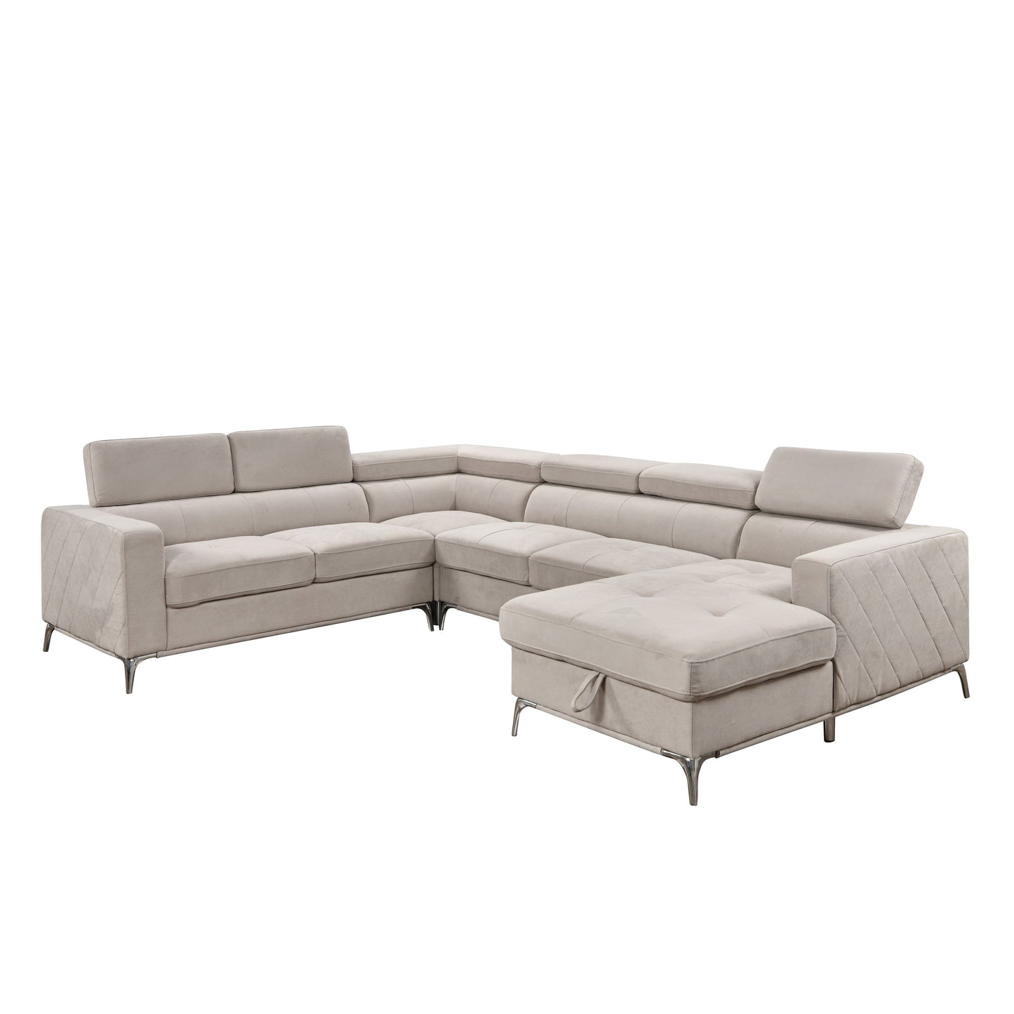 Roomfitters 122 Oversized Sectional Sofa Couch with Chaise Storage, Contemporary U-Shaped 7-Seater Sofa