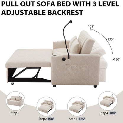 Roomfitters Convertible Loveseat Sofa Bed with USB Ports, Side Pockets, Cup Holders, and Swivel Phone Holder for Living Room