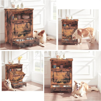 Roomfitters Dog Feeding Station with 2 Elevated Dog Bowls, Tilt Out Pet Feeding Cabinet Station
