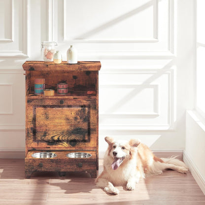 Roomfitters Dog Feeding Station with 2 Elevated Dog Bowls, Tilt Out Pet Feeding Cabinet Station