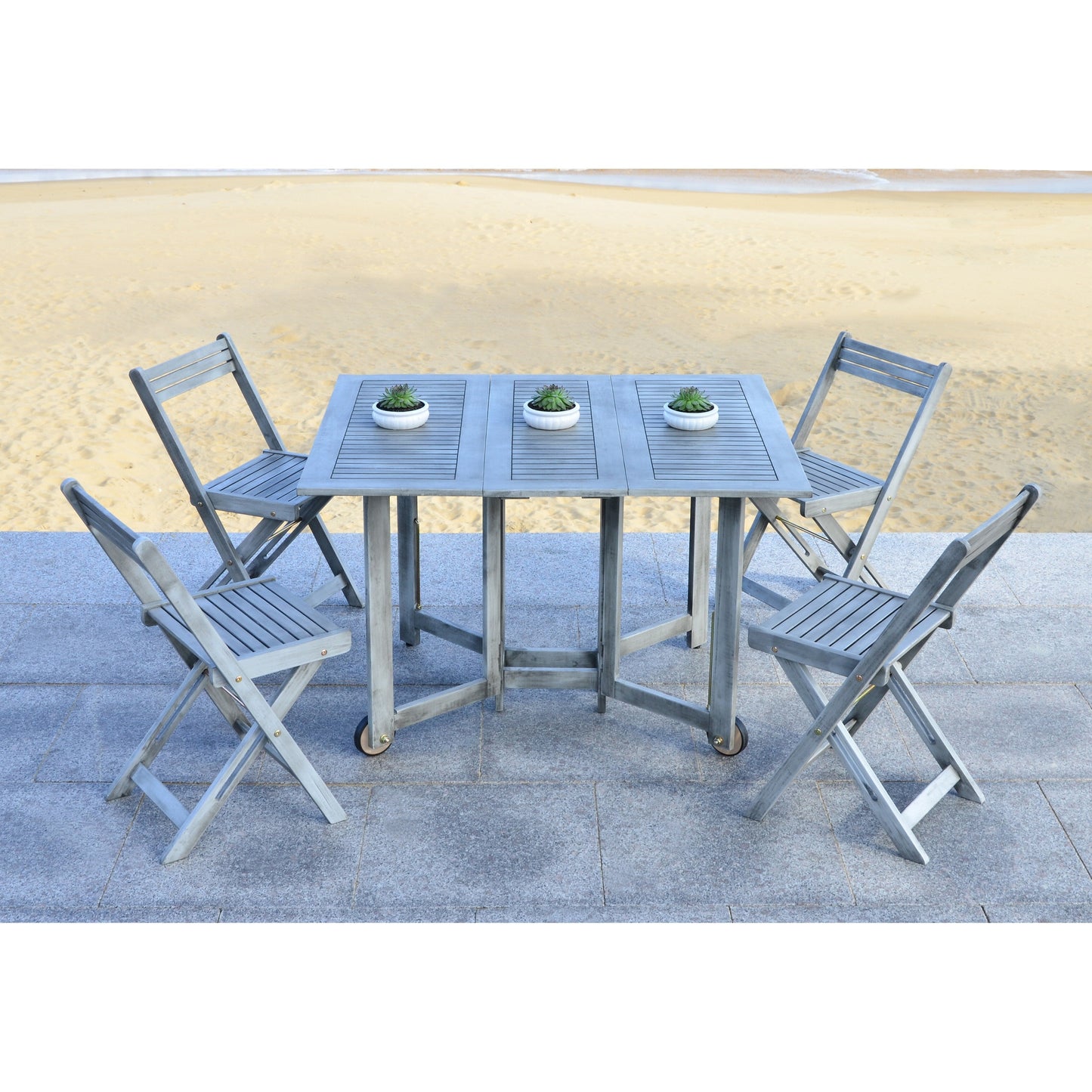 SAFAVIEH Outdoor Brandy 5-Piece Outdoor Dining Table Set - 43Wx35Dx29H