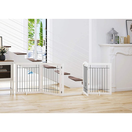SPIRICH 96 inch Extra Wide 30 inches Tall Dog gate with Door Walk Through, Freestanding Wire Pet Gate,Pet Puppy Safety Fence