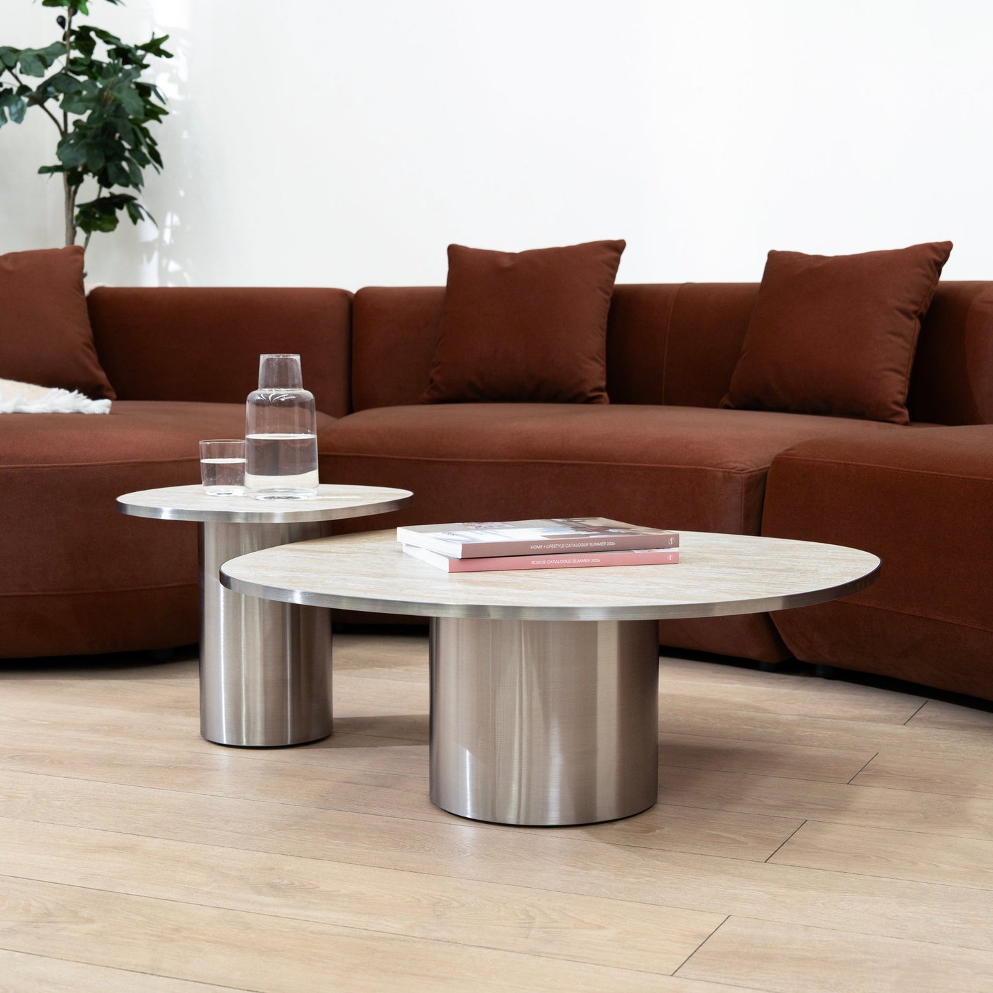 Aurum Nested Porcelain Coffee Table Table - Stainless Steel