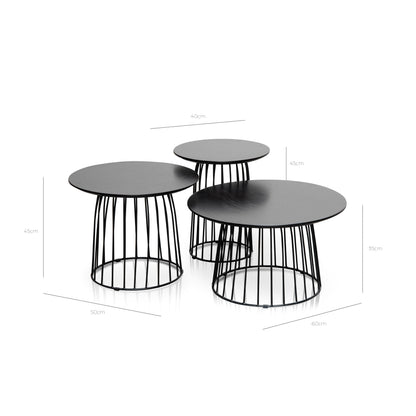 Carmella Round Side Table Set - Black Oak - Last One