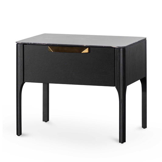 Allison Bedside Table - Black with Porcelain Marble Top